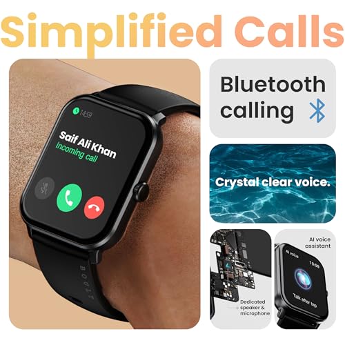 Boult Drift+ Smart Watch 1.85''HD Screen, Bluetooth Calling, IP68, 500 Nits Brightness,150+ Watchfaces, AI Voice Assistant, SpO2 Monitoring, 100+ Sports Mode Smartwatch (Jet Black)