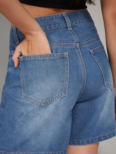 Dolce Crudo Women's Regular High Rise Clean Look Regular Denim Skorts (DOSS24DEN69-53-31-28, Cobalt Blue, 28)