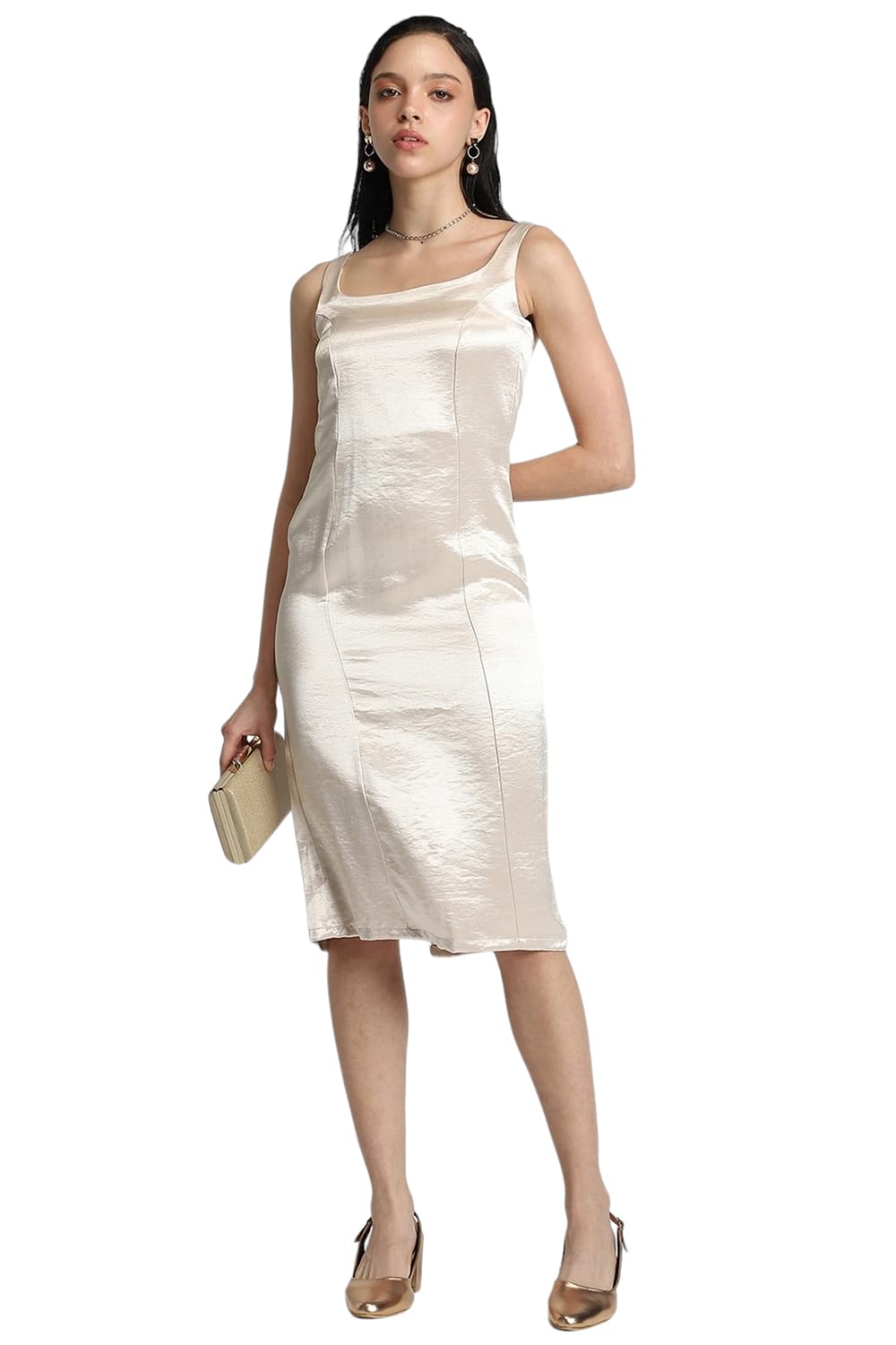 FOREVER 21 Women's Rayon Sheath Knee-Length Cocktail Dress (FWA23CDRF0085_Cream