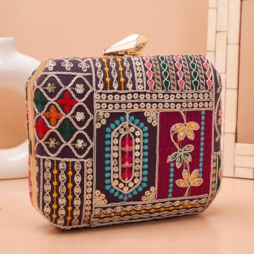 Artklim Light Purple Based Sequins And Threadwork Embroidery Clutch Bag for Women