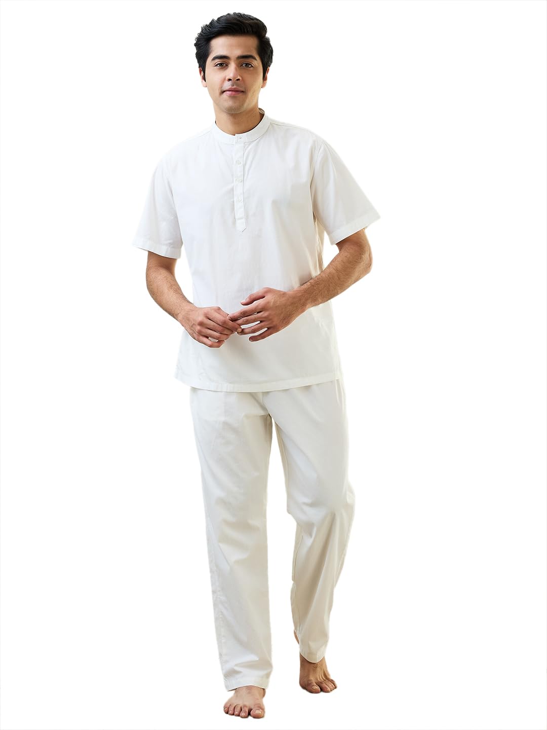 Raymond SleepZ Men Comfort Fit Solid Pattern Pure Cotton Mandrin Collar Kurta