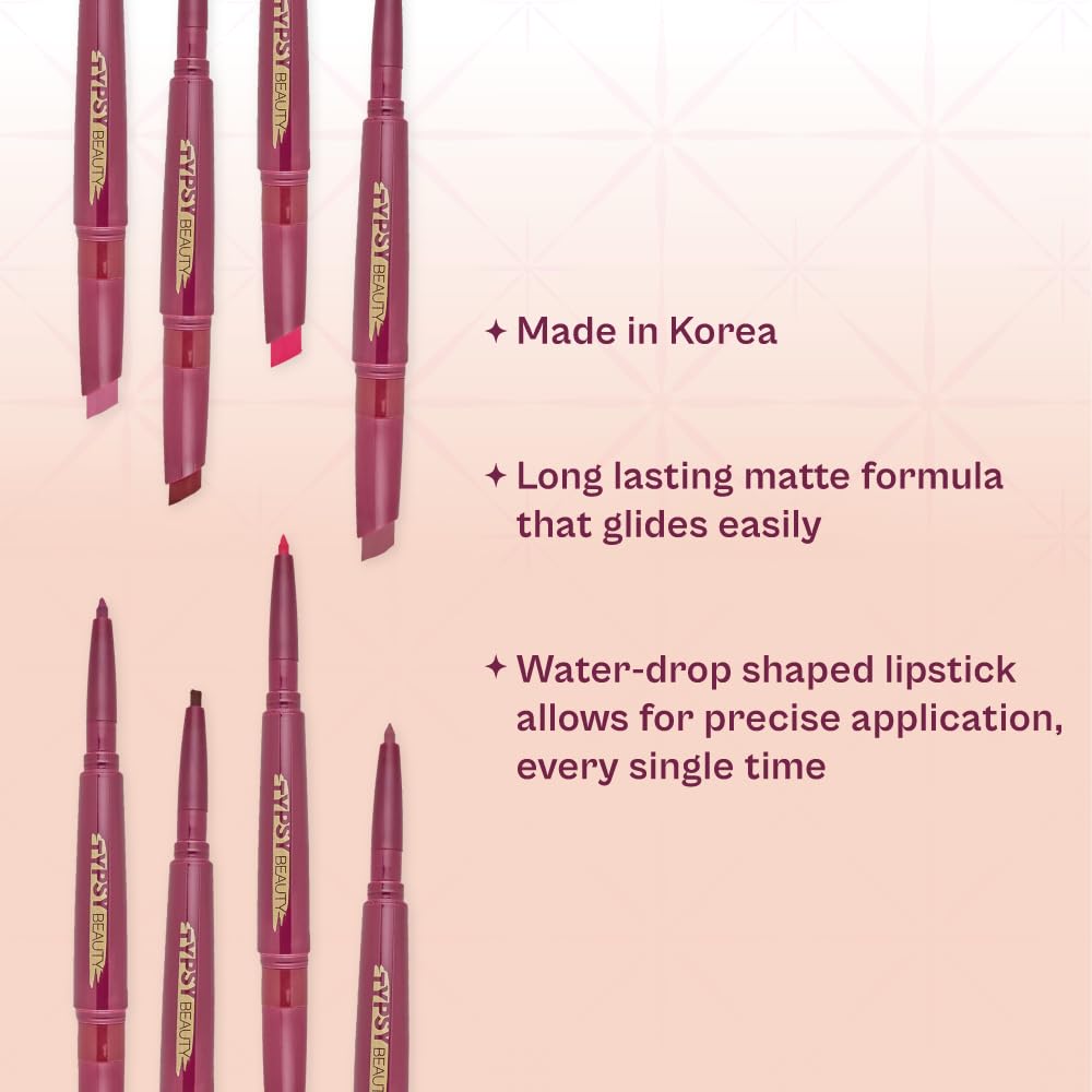Typsy Beauty Twist & Pout Lipstick & Lip Liner I Lipstick with Matching Liner for Defined Lips I On Wednesdays | Matte Finish & Contoured Lip Effect I Hot Pink | Korea Made I Paraben Free 0.75 + 0.16g