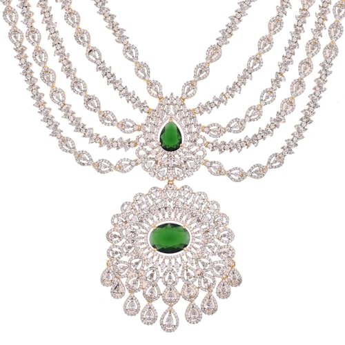 VOYLLA Glorious Green American Diamond Necklace Set|Necklace Set For Women|Women Necklace Set |Gold Necklace Set For Women|American Diamond|Festival|Diwali|Party|Wedding|Gift For Women|