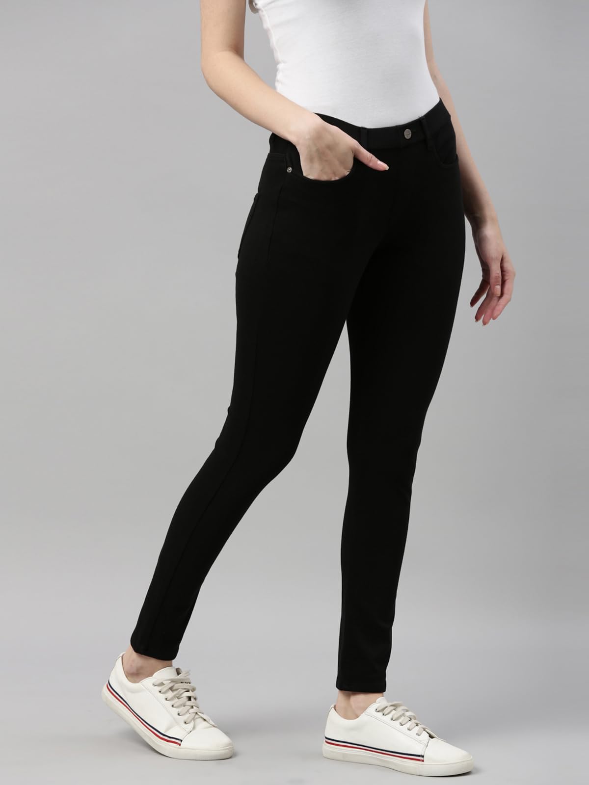 GO COLORS Women Black Mid Rise Cotton Super Stretch Premium Jegging - XL