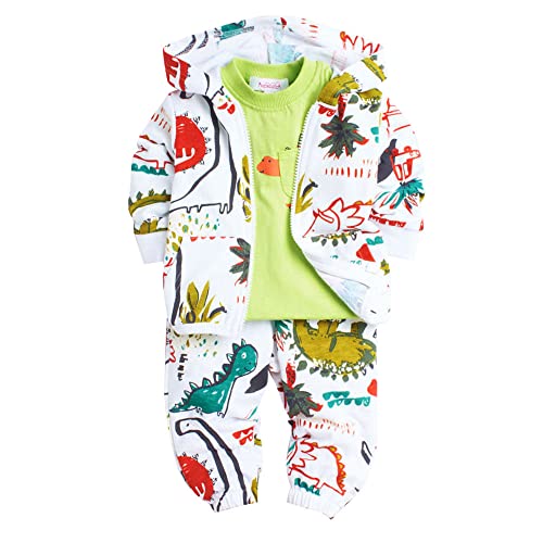 Hopscotch Boys Cotton All-Over Print T-shirt with Jacket and Pants Set In Green Color For Ages 2-3 Years