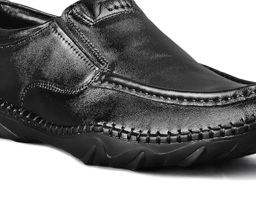 LOUIS STITCH Obsidian Black Genuine Leather Formal Slip On Shoes for Men | Ultra Lightweight and Flexible Rubber Sole Men’s Slipon Loafer Shoes | LSAXSOS | UK-9