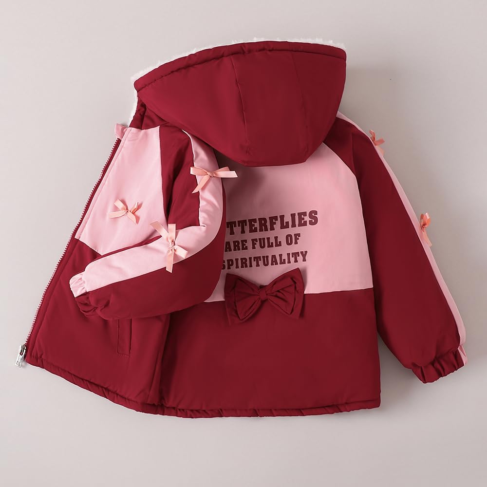 Hopscotch Girls Raglan Sleeves Maroon Colour-Block Bow Applique Jacket (3-4 Years)