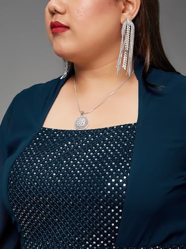 Miss Chase A+ Women's Georgette Maxi Dress (APAW21D06-21-644-07, Dark Teal, 2XL)