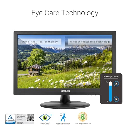 ASUS 15.6" 1080P Touch Monitor (VT169HE) - Full HD, 10-Point Touch Display, IPS, Wide Viewing Angle, Frameless, Eye Care, No Flicker, Low Blue Light, HDMI, Compliance