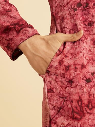 Manyavar Men's Spandex Self-Textured Kurta Set (Maroon,XL)