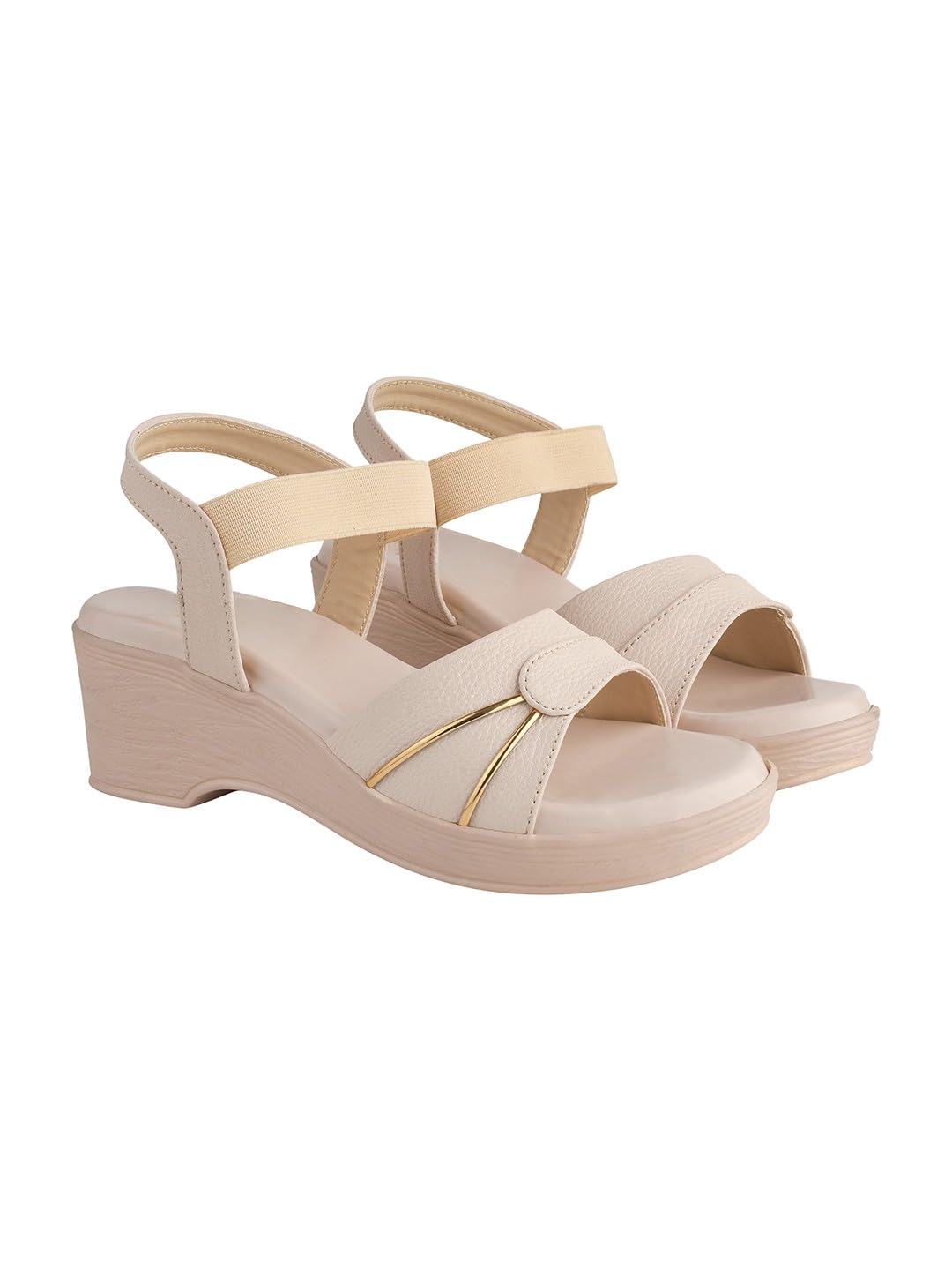 GLEMATOZ Women’s Cream Block Heel Sandals with Elastic Straps | Stylish Open Toe Heels for Casual & Party Footwear EU40
