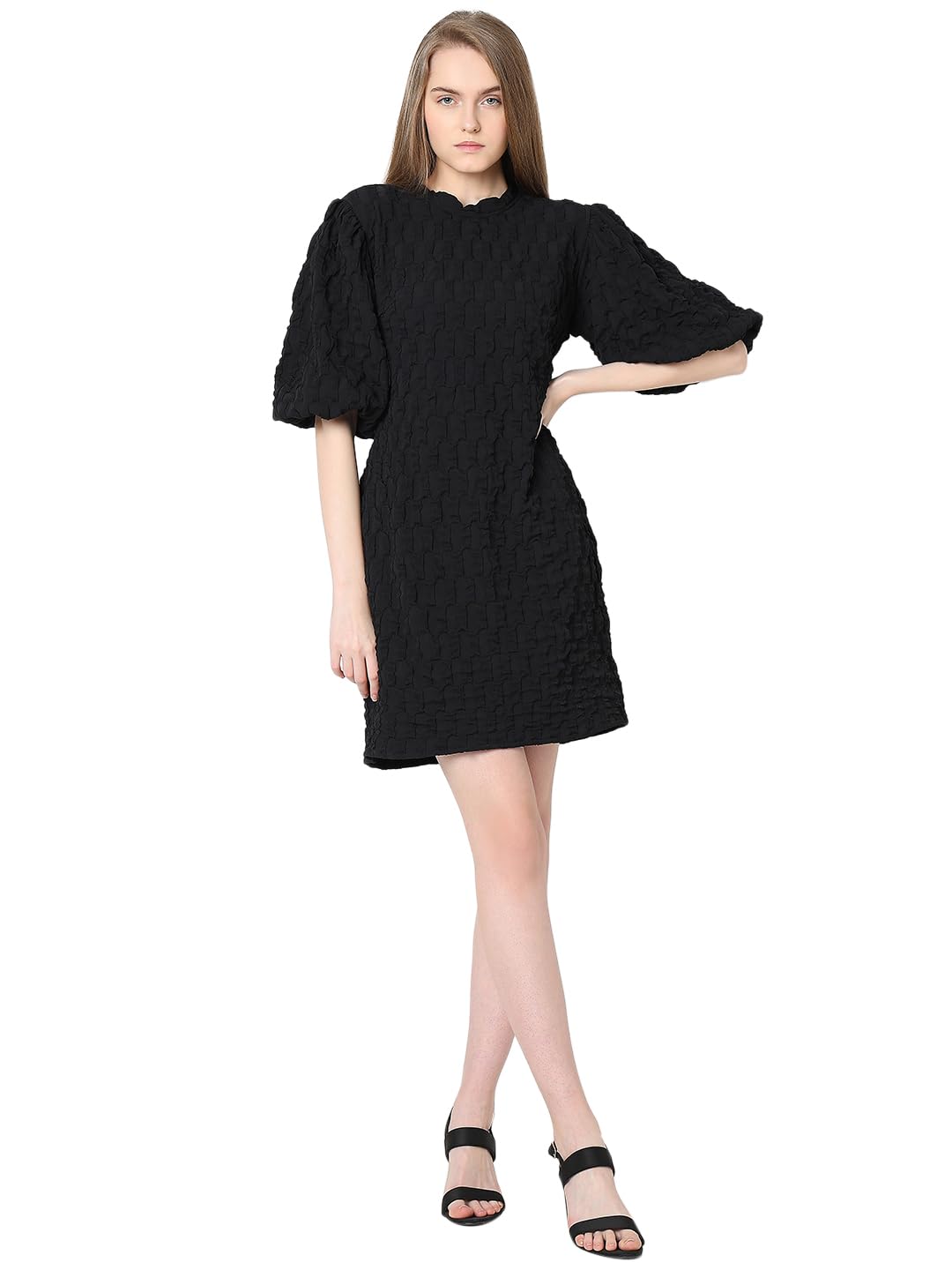 VERO MODA Women's Polyester Sheath Above The Knee Dress (10318285 Black