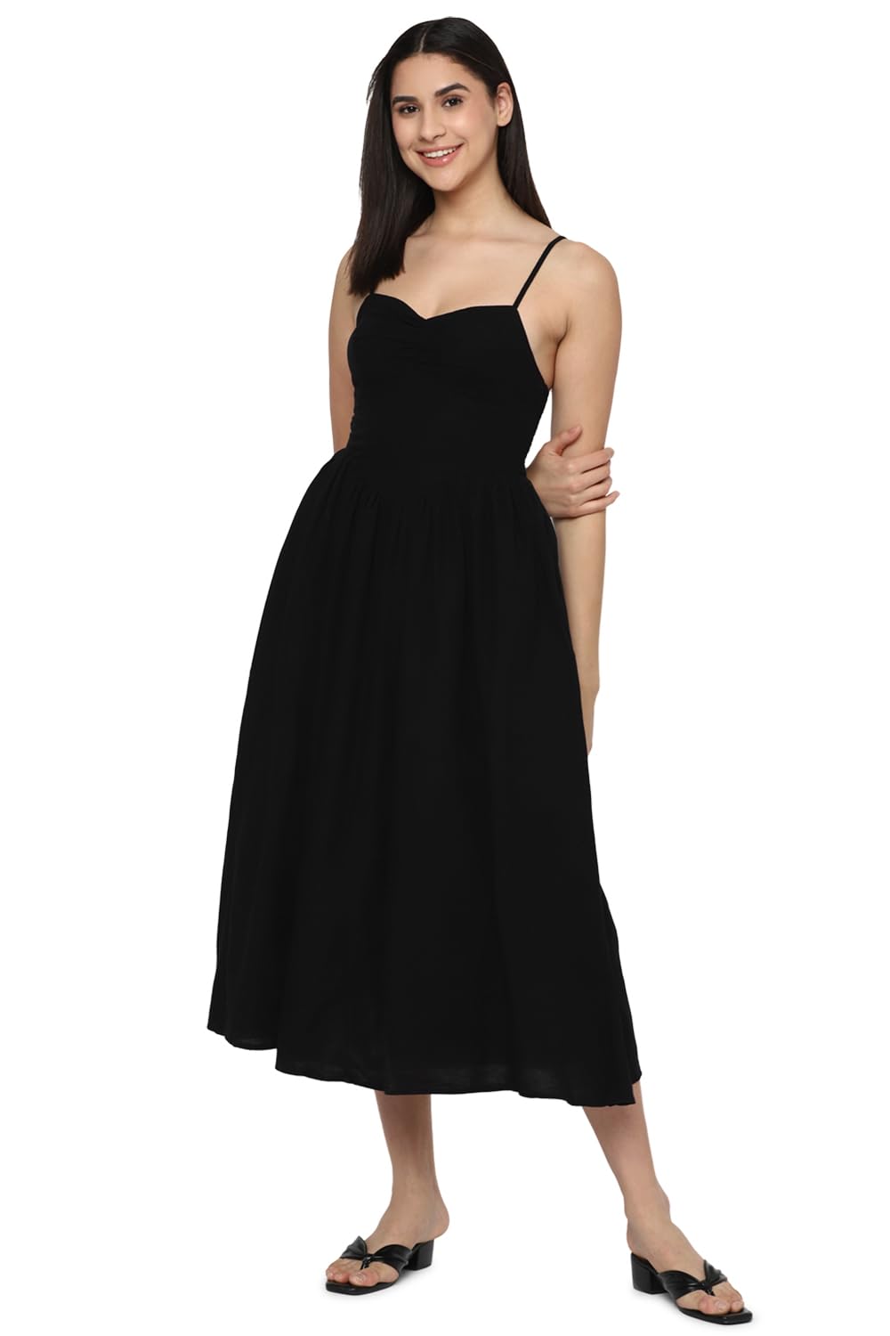 American Eagle Women's Cotton Blend A-Line Midi Dress (WEA0396940001_Black