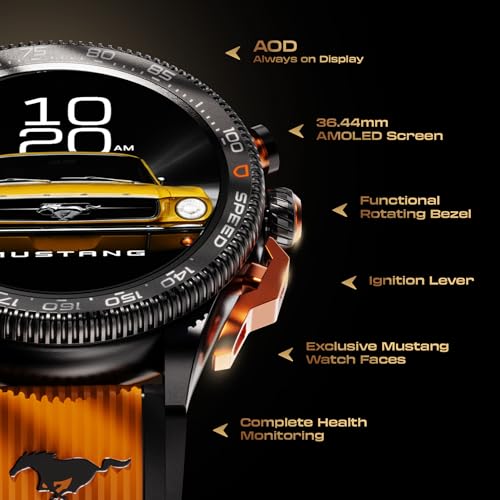 GOBOULT Newly Launched Mustang Stallion Smart Watch 1.43'' AMOLED Display, Rotating Bezel, BT Calling, 200+Watchfaces, 700 Nits Brightness, AI Voice Assistant, SpO2 Monitoring (Turbo Orange