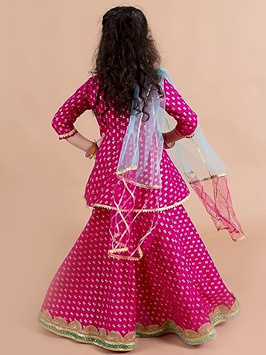 Pspeaches Girls Magenta Blue Printed Ready To Wear Lehenga Blouse With Dupatta (Pink-5-6Y)