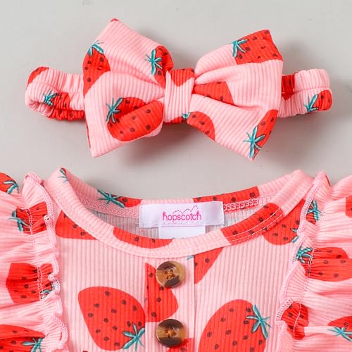 Hopscotch Girls Full Sleeves Pink Strawberry Bow Applique Bodysuits For Ages (9-12 Months)
