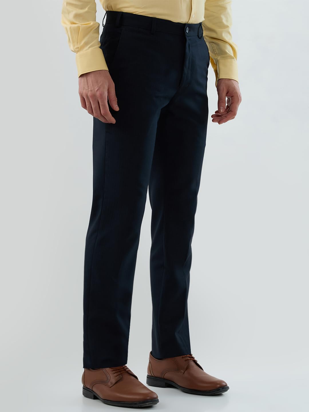 Raymond Men Slim Fit Stripe Pattern Polyester Blend Flat Front Formal Trouser Blue