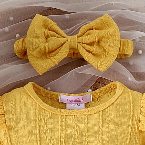 Hopscotch Baby Girls Textured Print Full Sleeves Yellow Bodysuits For Ages (9-12 Months)