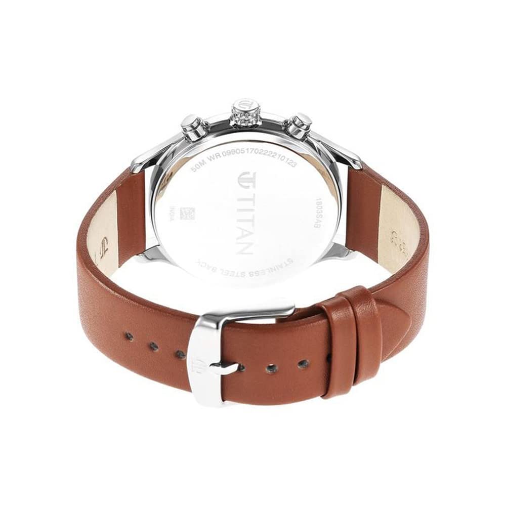 Titan Neo Quartz Multifunction Black Dial Brown Leather Strap Watch for Men - NT1803SL02