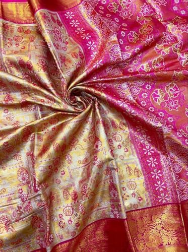 Veglari Women's Kanjivaram Pure Kanchipattu Soft Silk Original Hand Weving Klanjali Kanchivaram Silk Saree With Blouses Piecs (colour 1.4)