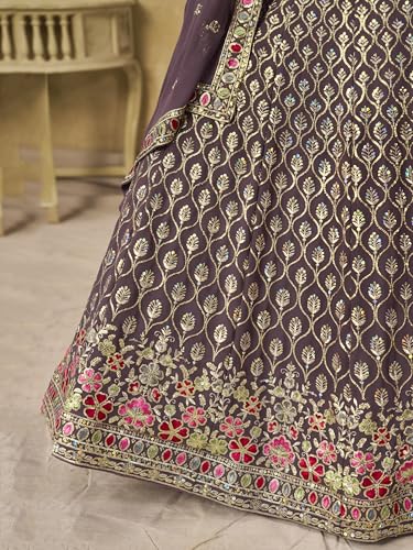 Zeel Clothing Women's Sequins and Thread Embroidered Work Georgette Lehenga Choli With Dupatta (5134-Women-Lehenga-Choli-Latest; Free size) (Light Purple)