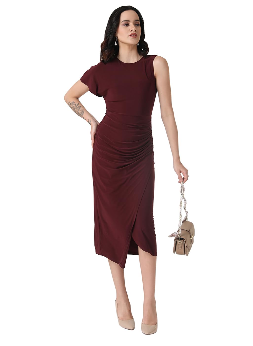 Kazo Women's Polyester Fit and Flare Midi Dress (125473_Port Royale