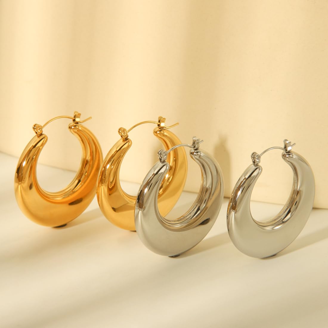 Aaishwarya 18K Gold Plated Moon Shaped Hoops | Earrings for Women and Girls | Minimal Dainty Jewelry | Waterproof & Anti-Tarnish Jewels | Stainless Steel Earring | Everyday Accessory | Jewelry Gift