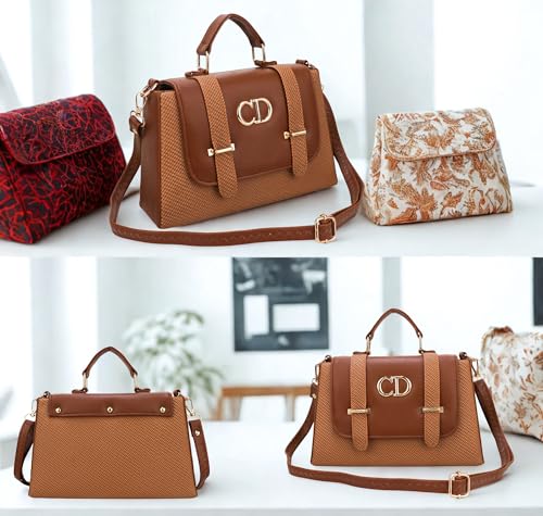 YOYOWING Women’s Premium Textured Satchel Sling Bag, Stylish Top Handle Crossbody Handbag with Adjustable Strap, Designer Shoulder Purse for Office & Party (Brown)