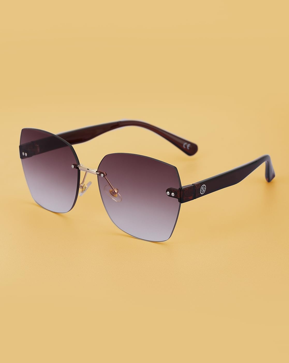 Carlton London Gold with Brown toned Oversized Women Rimless Sunglass with UV Protected Lens