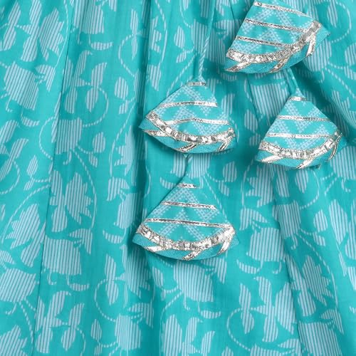 Hopscotch Girls Short Sleeves Blue 3-Pc Gota Lace Lehenga Set For Age (4-5 Years)
