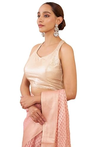 Soch Women Georgette Sleeveless Beige Blouse with Sequins, Free Size