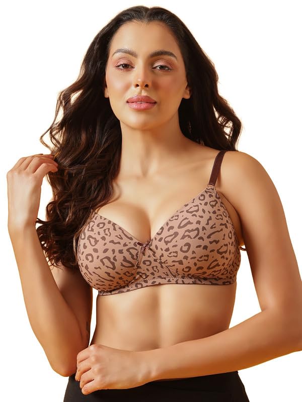 Clovia Women's Printed Padded Non-Wire Full Coverage T-Shirt Bra (BR0935P24_38B_Beige)