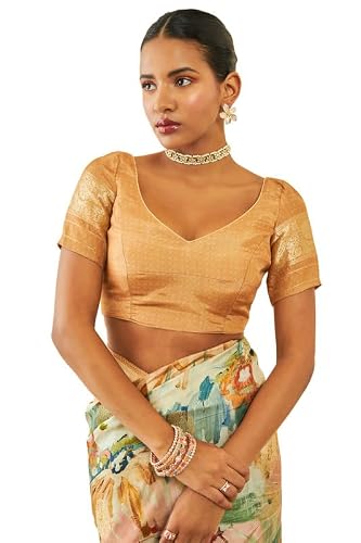 Soch Womens Gold Tussar Floral Print Saree With Zari Woven(8907175714256)