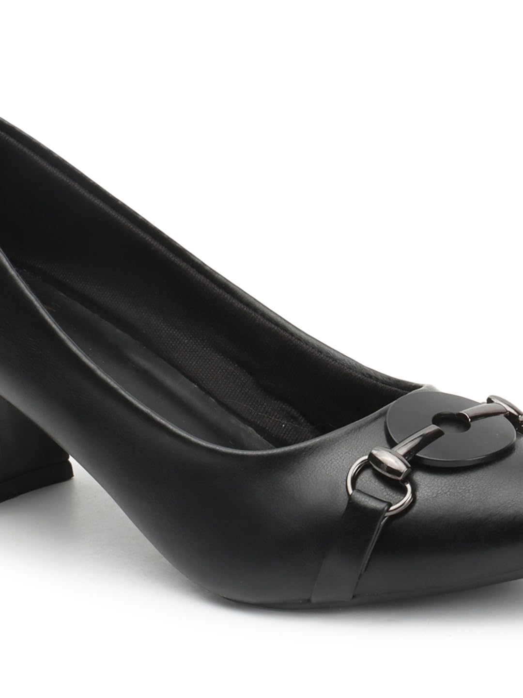 Carlton London Women Black Stylish Slip-on Pump Shoes with Block Heels, Pointed Toe for Party and Formal Occasions (39)