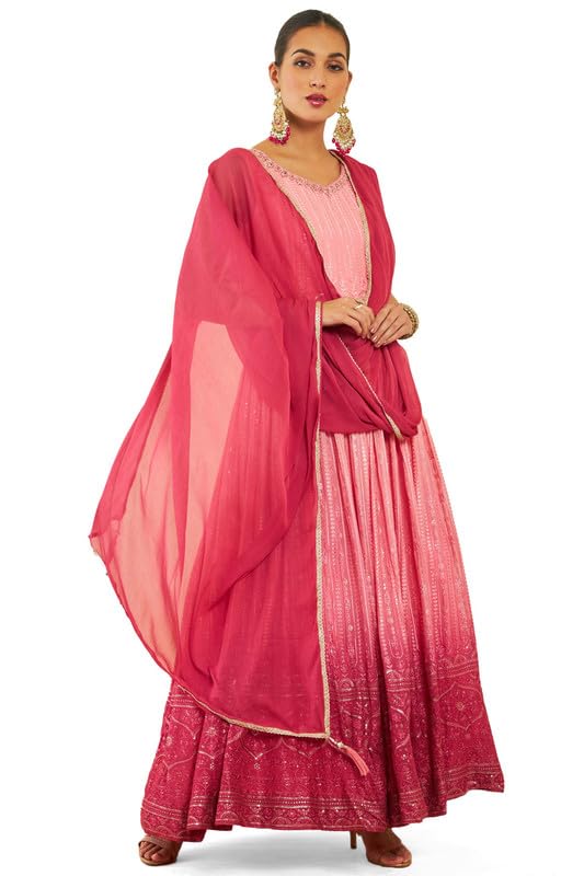 Soch Pink Georgette Gown with Embroidery and Sequins