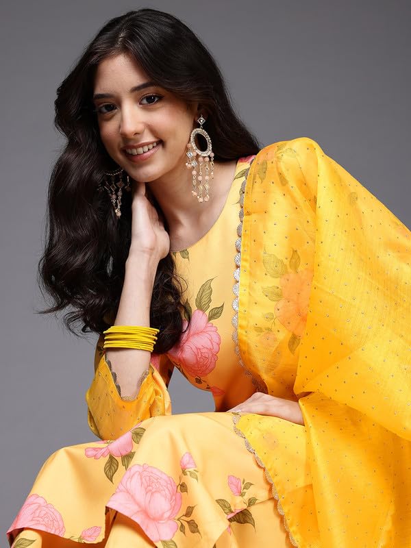 Ahalyaa Women's Polyester Kurta Set (AHKUPZDU-COMBO-1123_Yellow