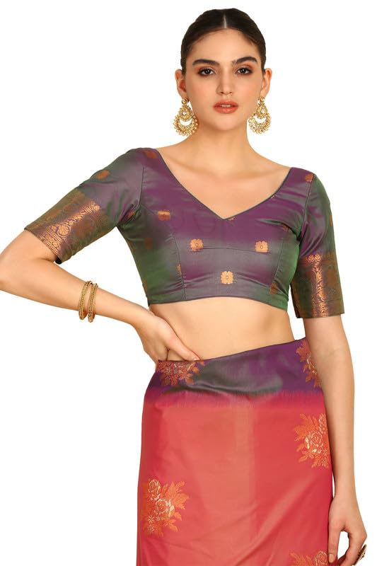Soch Womens Pink Floral Zari Woven Design Silk Blend Saree With Tassels