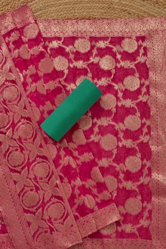 Soch Womens Teal Green Chanderi Zari Woven Unstitch Dress Material With Zari Woven