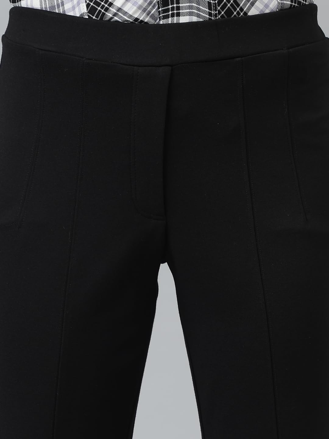 Latin Quarters Women Black Solid High Rise Casual Flared Trouser_M