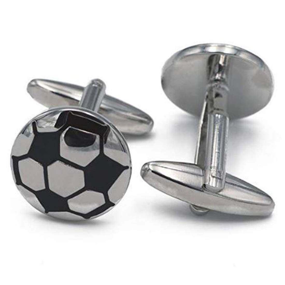 Peora Silver Black Football Cufflinks for Men Business Corporate Wedding Gift