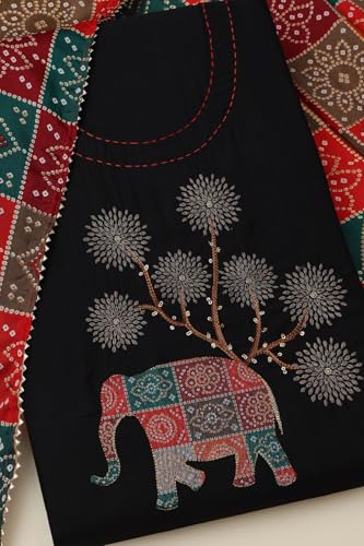 Soch Womens Black Vatican Silk Embroidered Unstitched Dress Material With Thread Work