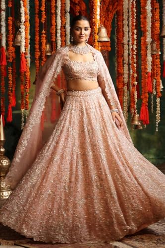 Women's Embellished Organza Lehenga with Sequins and Zardozi work