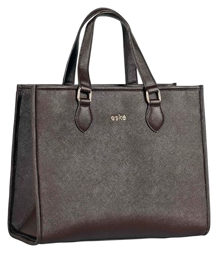 eske Sofia Tote Bag, Vegan Leather, Detachable Sling Strap, Textured Pattern (Brown)