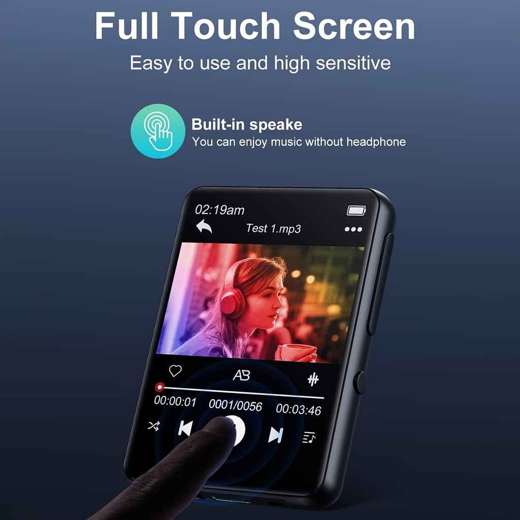 AUDIOCULAR M31 32GB Portable Mp3 Music Player with Bluetooth, 2.4” LCD Touch Screen, Video Playback, Built-in Speaker, Voice Recording Function Mini HiFi Lossless Digital Audio Player (32GB - Black)