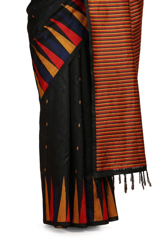 Soch Womens Black Tussar Geometric Print Saree With Tassels
