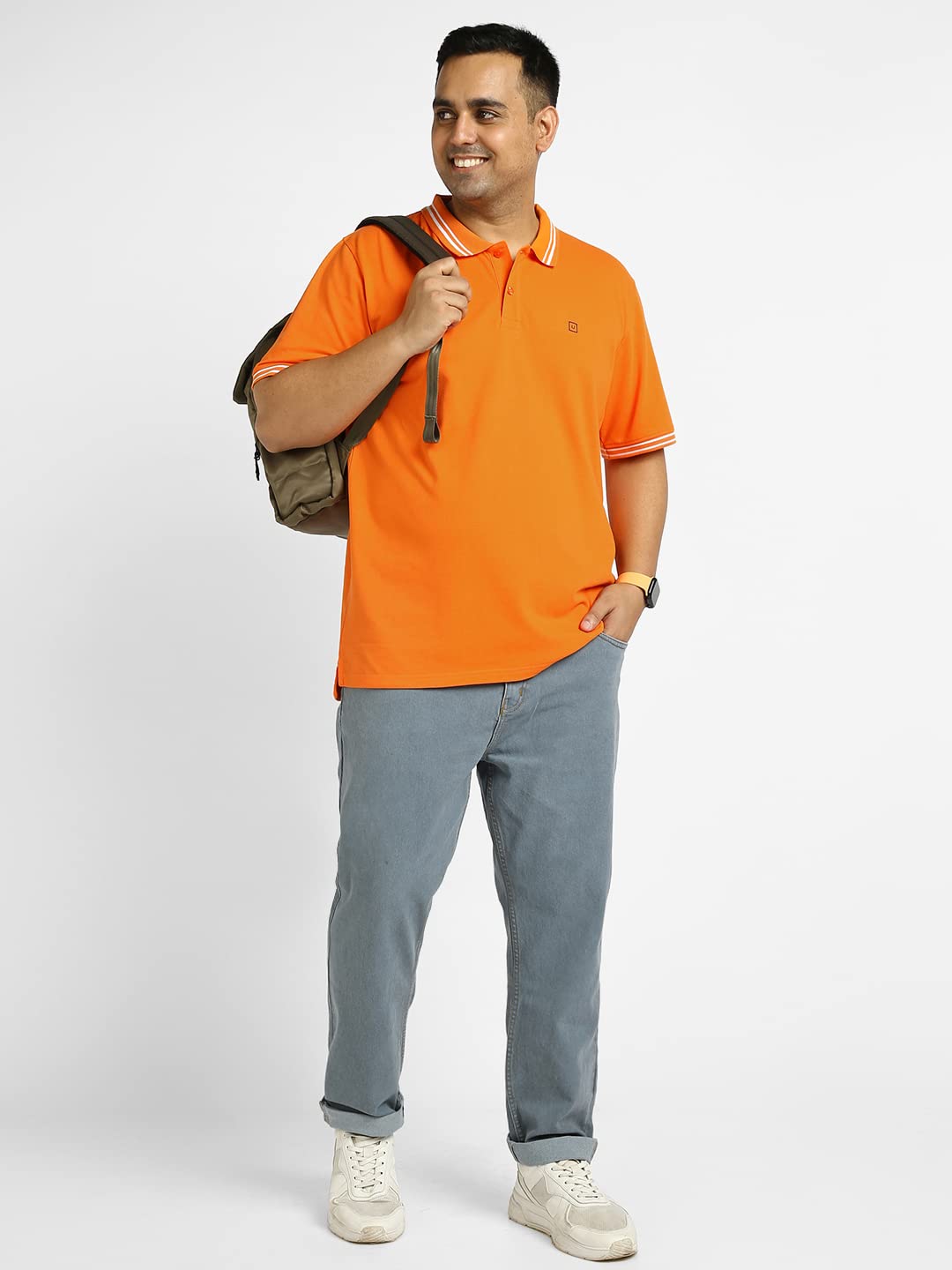 Urbano Plus Men's Orange Solid Regular Fit Half Sleeve Cotton Polo T-Shirt (pluspolosolp-033-orange-3xl)