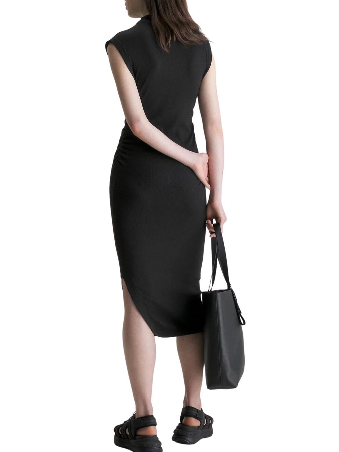 Calvin Klein Jeans Department3424 Cotton Blend Classic Knee-Length Dress (J221396BEH_Ck Black_L)