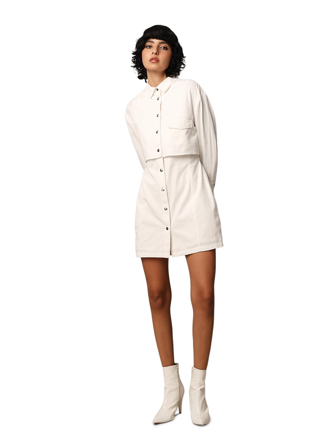 ONLY Women Solid Casual White Shirt Dress