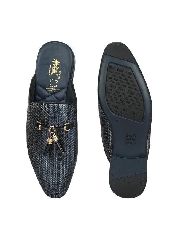 HITZ Men's Black Leather Half Shoes Ethnic Wear Mule Shoes - UK 7