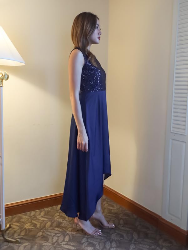 Zink ondon Women's Navy Blue Sequinned Fit & Flared Maxi Dress